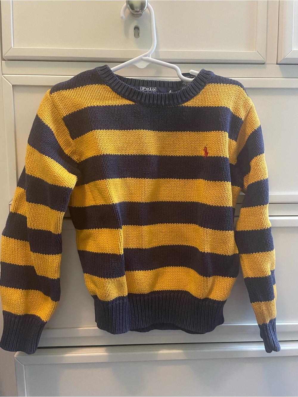 Polo Ralph Lauren Boys Striped Sweater Size 4 Navy Yellow Knit